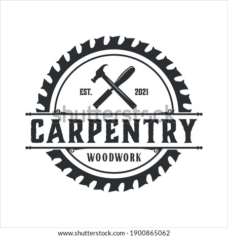 retro vintage, woodwork and carpentry logo. design template, vector illustration.
