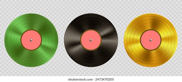 Retro vinyl disc. Vintage collection isolated on transparent background. Stock vector illustration.