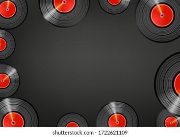 Retro vinyl discs wallpaper. Social media message vector background. Copy space for a text