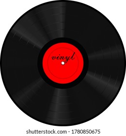 Retro vinyl disk wiht red blank label Vector illustration.