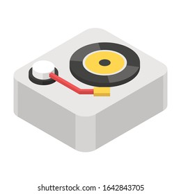 Retro-Vinylsymbol in isometrischem Design, altes Musikinstrument 