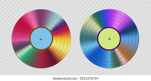 Retro vinyl music disc in disco style. Vintage collection isolated on transparent background. Stock vector illustration.