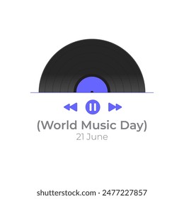 Retro vinilo con reproductor de música ui App, diseño creativo para celebrar el día mundial de la música, aislado sobre fondo blanco