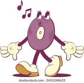 Retro vinyl plate groovy mascot