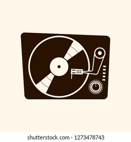 Retro vinyl player icon 60s vector illustration on light background