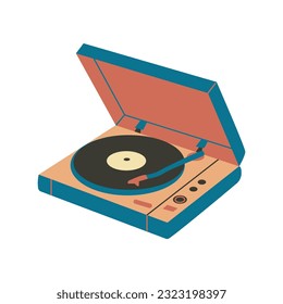 Retro Vinyl Player Record. Vintage Gramophone Nostalgische 70er-90er-Jahre-Vibes für Retro-Aufkleber, Pflaster und Abzeichen. Einzelnes Vektorelement