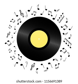 Retro vinyl record card background. Vintage 1980s music illustration.