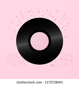 Retro vinyl record card background. Vintage 1980s music illustration