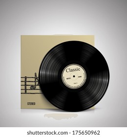 Retro vinyl record and cover, isolated vector illustration, Realistic vinyl record with cover mockup.