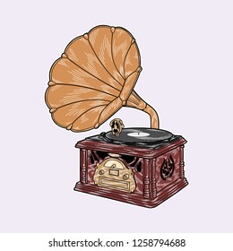 Retro Vinyl Record Hand Drawn Illustration Vector