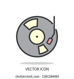retro vinyl record icon - line sign, vector illustration eps10