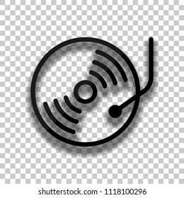 Retro vinyl, record player, cd player. Black glass icon with soft shadow on transparent background