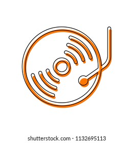 Retro vinyl, record player, cd player. Isolated icon consisting of black thin contour and orange moved filling on different layers. White background