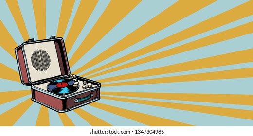 retro vinyl record player. pop art background Comic cartoon vector retro vintage drawing