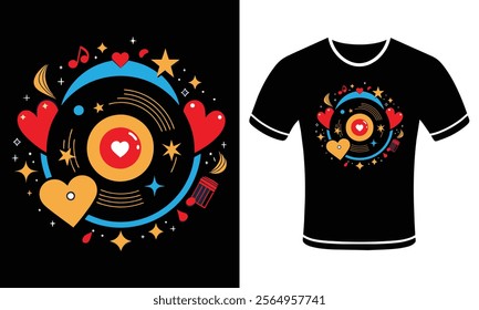 Retro Vinyl Record Valentine's Day T-Shirt – Unique Music-Inspired Design