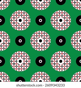 Retro Vinyl Record Vector Seamless Pattern - Vintage Music Digital Paper Background for Scrapbooking, Sublimation, Wrapping Paper, Fabric, and Print Designs