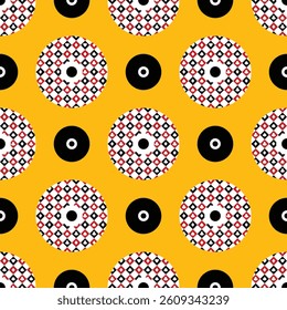 Retro Vinyl Record Vector Seamless Pattern - Vintage Music Digital Paper Background for Scrapbooking, Sublimation, Wrapping Paper, Fabric, and Print Designs