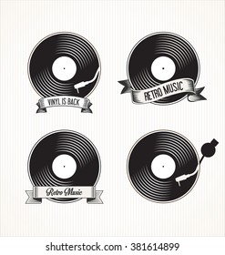 Retro vinyl records badges