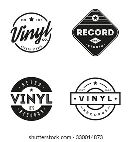 Retro vinyl records emblem isolated