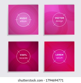 Retro vinyl records music album covers set. Semicircle curve lines patterns. Dynamic creative vinyl music album covers, disc mockups. DJ records geometric layouts. Flyer gradient patterns.