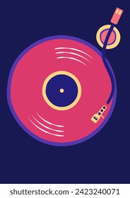 Retro vinyl turntable, music and songs at home .Colorful Ilustration poster