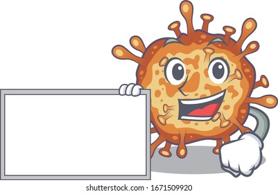 Retro virus corona with board cartoon mascot design style