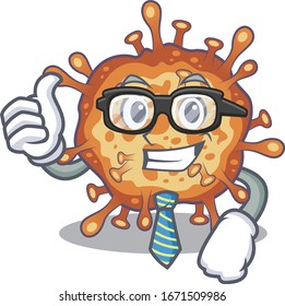 Retro virus corona Businessman cartoon character with glasses and tie