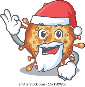 Retro virus corona in Santa cartoon character design showing ok finger