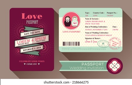 Retro Visa Passport Wedding Invitation Card Design