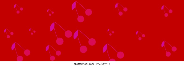 Retro Vitamin Sweet Bright Summer Fruit Cherries Wallpaper. Repeat Tasty Pink Print Neon Vintage Bordo Dessert Illustration. Cute Red Berries Textile Spring Colorful Violet Purple Ornament.