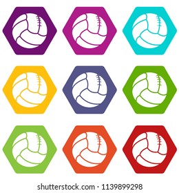 Retro volleyball icons 9 set coloful isolated on white for web