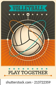 Retro volleyball poster design. Vector illustration.