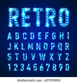 Retro Volumetric Signboard Letters With Light Bulbs In Blue Color