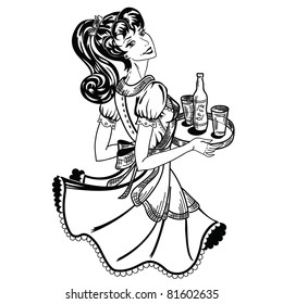 retro waitress brings beer order