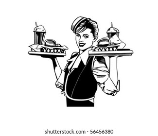 Retro Waitress - Clip Art