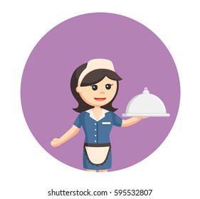 retro waitress feel happy in circle background