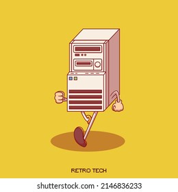 retro walking computer illustration  mascot