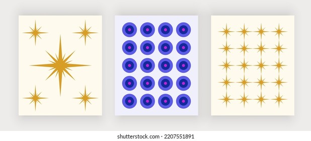 Retro wall art prints with stars and geomtric shapes