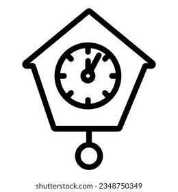 Icono de línea de reloj de pared retro. Pictograma de estilo de contorno de Cuckoo watch sobre fondo blanco. Antiguo reloj péndulo diseño web de concepto móvil. Gráficos vectoriales.