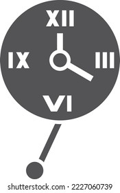 Retro wall clock with pendulum. Time black icon