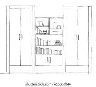 Retro wall unit.  Hand drawn vector illustration of a sketch style.