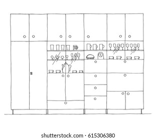 Retro wall unit.  Hand drawn vector illustration of a sketch style.