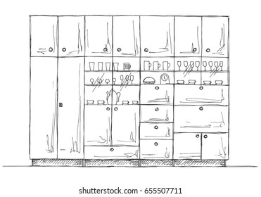 Retro wall unit.  Hand drawn vector illustration of a sketch style.