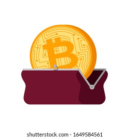 Retro wallet with bitcoin. Cryptocurrency Stock Concept. vector illustration