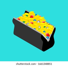 Retro wallet with treasures. Gold coins and jewelry Stock Concept. vector illustration