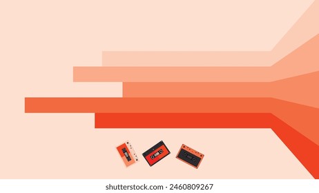 Retro wallpaper with audio cassette tapes isolated orange background.flat design background, suitable for vintage background, retro poster , retro banner