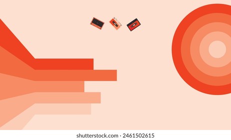 Retro wallpaper with audio cassette tapes isolated orange background.flat design background, suitable for vintage background, retro poster , retro banner