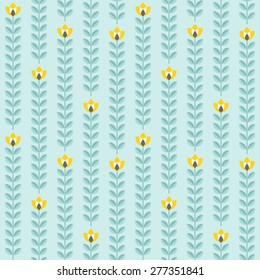Retro wallpaper - floral pattern with abstract scandinavian geometric flowers - pattern based on traditional  folk ornaments.  Seamless background. Vector illustration.