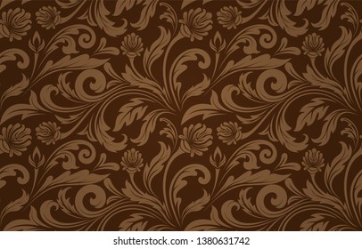 retro wallpaper and vintage seamless pattern for fabric ornament or background ancient, filigree of antique leaf. vector illustration