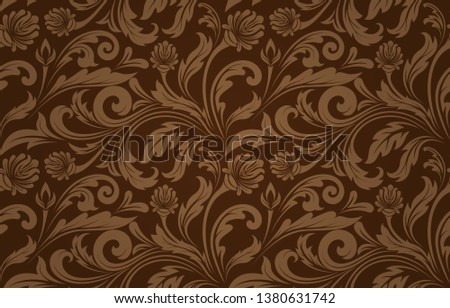 retro wallpaper and vintage seamless pattern for fabric ornament or background ancient, filigree of antique leaf. vector illustration